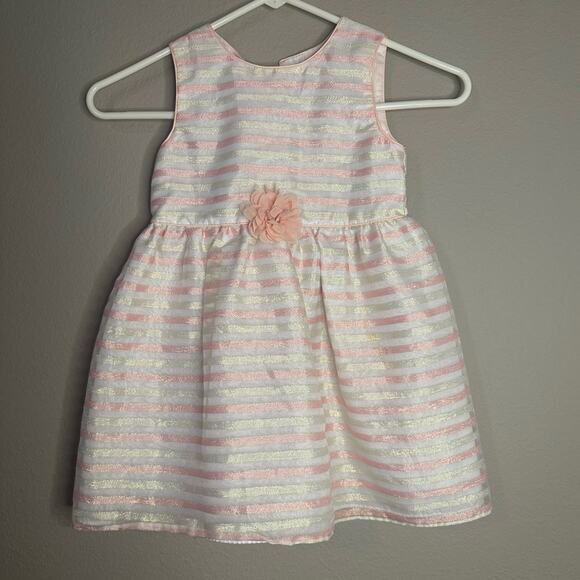 Girls Pink & White Striped Dress Wonder Nation toddler Easter dress with flower - Picture 1 of 6